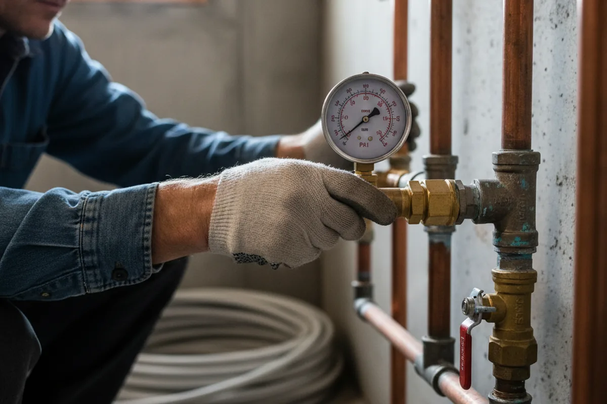 Pressure testing a repaired line during Water Line Repair in Gillespie